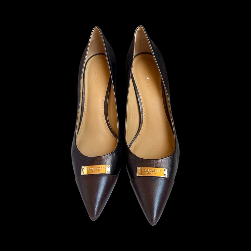 Coach Brown Leather Heels with Gold Accent Size 9.5